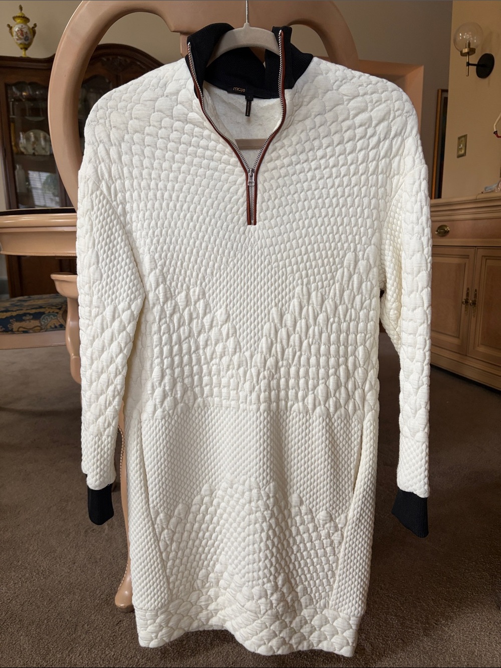 Maje Textured Cream/Ecru Half-Zip Dress Size 1 (Small)